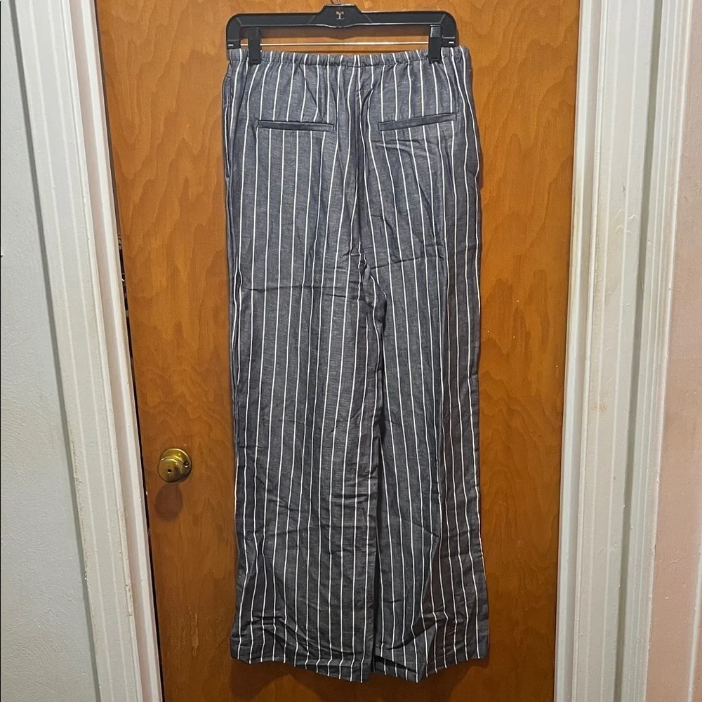 H&M Women's Linen Gray Striped Trousers